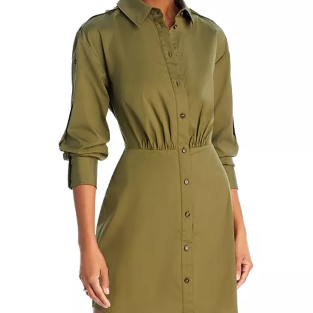 Veronica Beard Olive Long Sleeve Shirt Dress